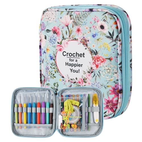 Wanshui Crochet Hook CasePortable Zipper Storage Organizer Bag for Crochet Hooks Knitting Needles Project Sewing Supplies LightweightEasy to Hold No Accessories IncludedBlue Summer Flower