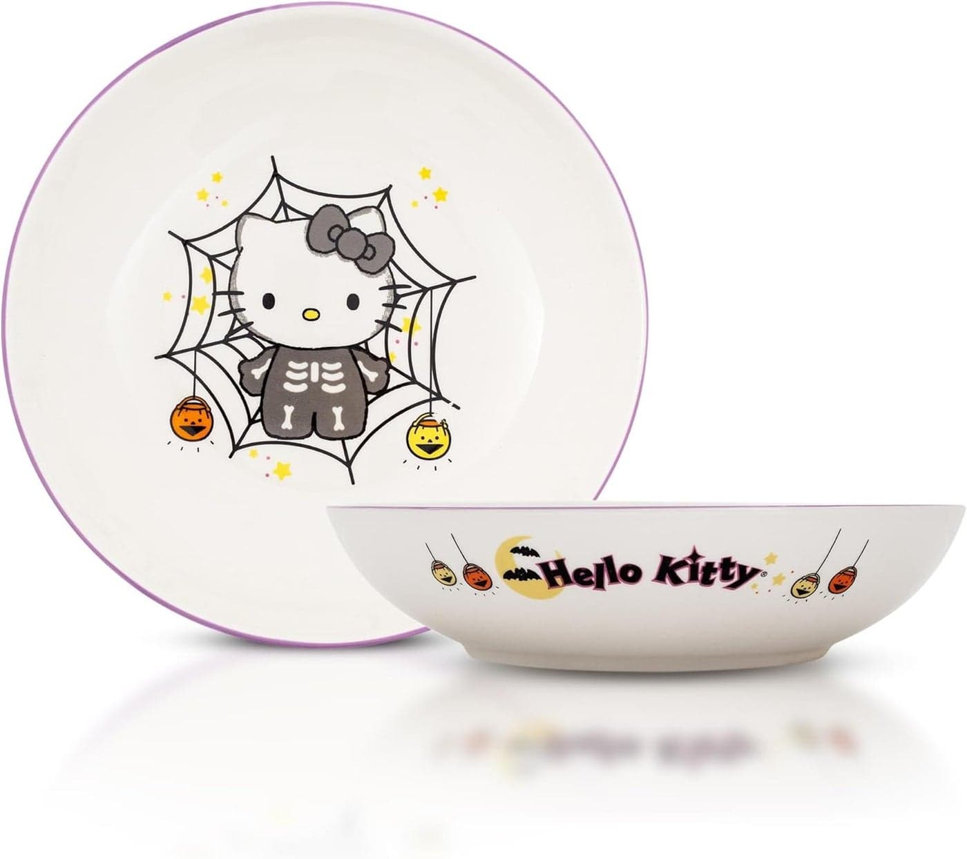 Sanrio Hello Kitty Skeleton Web 9Inch Large Ceramic Coupe Dinner Bowl For Serving Pasta Salad Cereal
