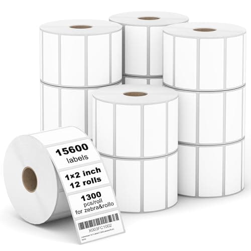 【15600 Labels/12 Rolls】 3-Proof 1" Core Labelebal 2" x 1" Direct Thermal Label (51mm x 25mm) Multipurpose Shipping Address Barcodes Labels Compatible for Zebra & Rollo Desktop Label Printer