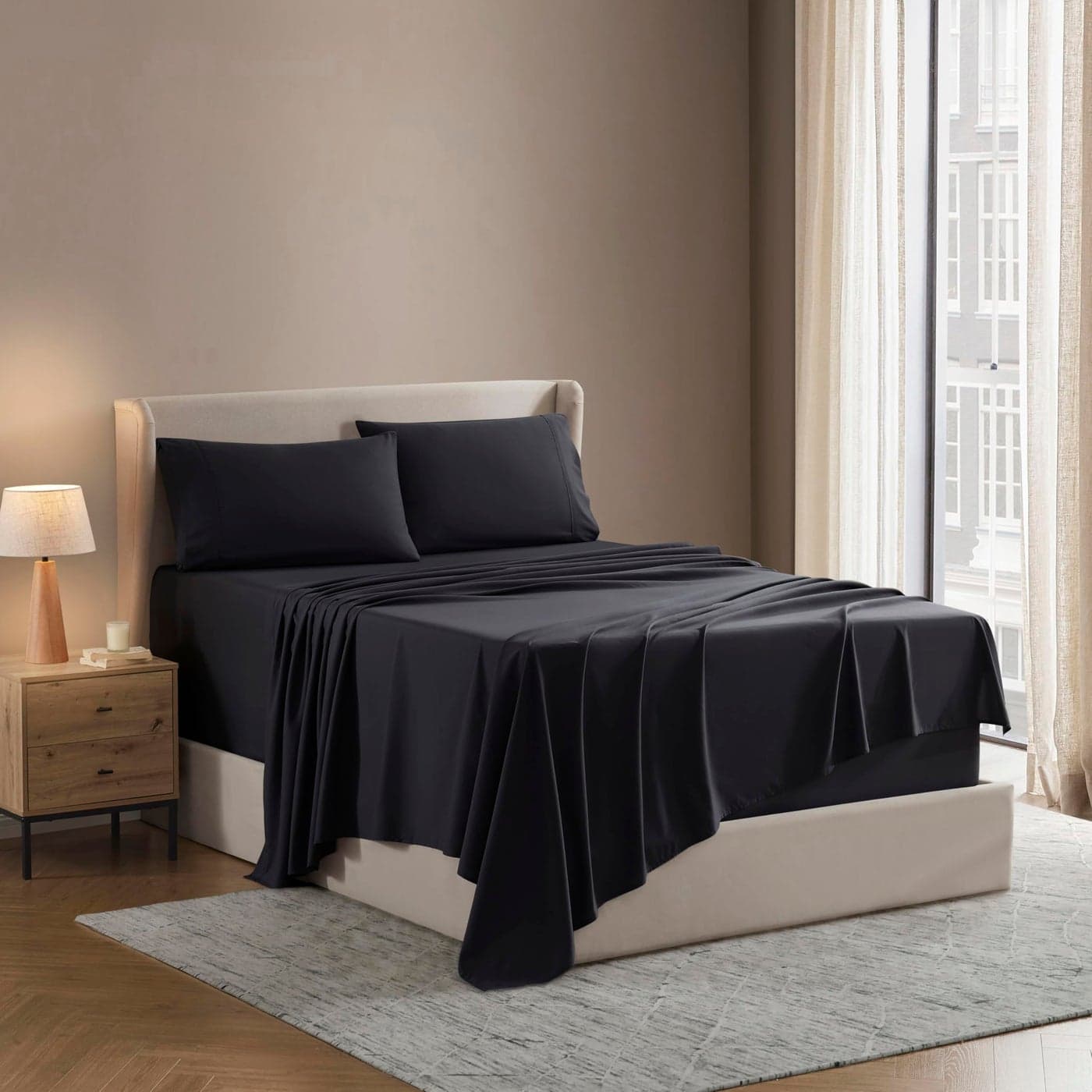 Nestl Full XL Sheet Set Luxury 1800 UltraSoft Microfiber Full Extra Long Bed Sheets Double Brushed Deep Pockets Easy Fit 4 Piece Set Bedding Sheets Pillowcases Full XL Black