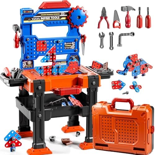 KIZONLY Kids Tools Toy Sets for Aged 3 4 5 6 7 8 2 in 1 Workbench Toys for Toddlers 35 Pretend Play Toolbox Construction Mechanic Set with Sound Educational Birthday Gift for Boys Girls Ages 38