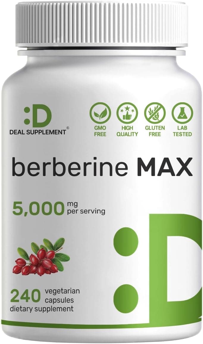 DEAL SUPPLEMENT Berberine Max Supplement with Turmeric 5000mg Per Serving 240 Veggie Capsules 97 Pure Berberine HCL 251 Root Extract Vegetarian Friendly NonGMO