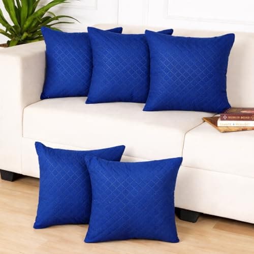 STITCHNEST Quilted Velvet Cushion Covers Set of 5 | Soft Blue | 24x24 Inches | Premium Sofa & Living Room Décor