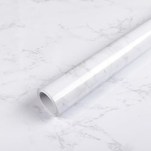 Abyssaly Glossy Marble Contact Paper White Wallpaper Peel and Stick Self Adhesive Waterproof Contact Paper for Countertop Kitchen Cabinets Bathroom 177 x 196
