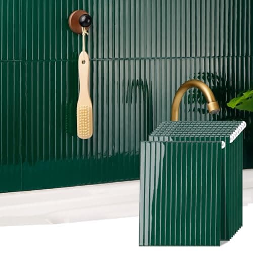 Backsplash Tile Peel and Stick, Self-Adhesive Green Decorative Wall Tiles for Kitchen, Modern Glossy Slatted Design Backsplash Tiles for Kitchen, Bathroom, RVs (11.43x9 inch)