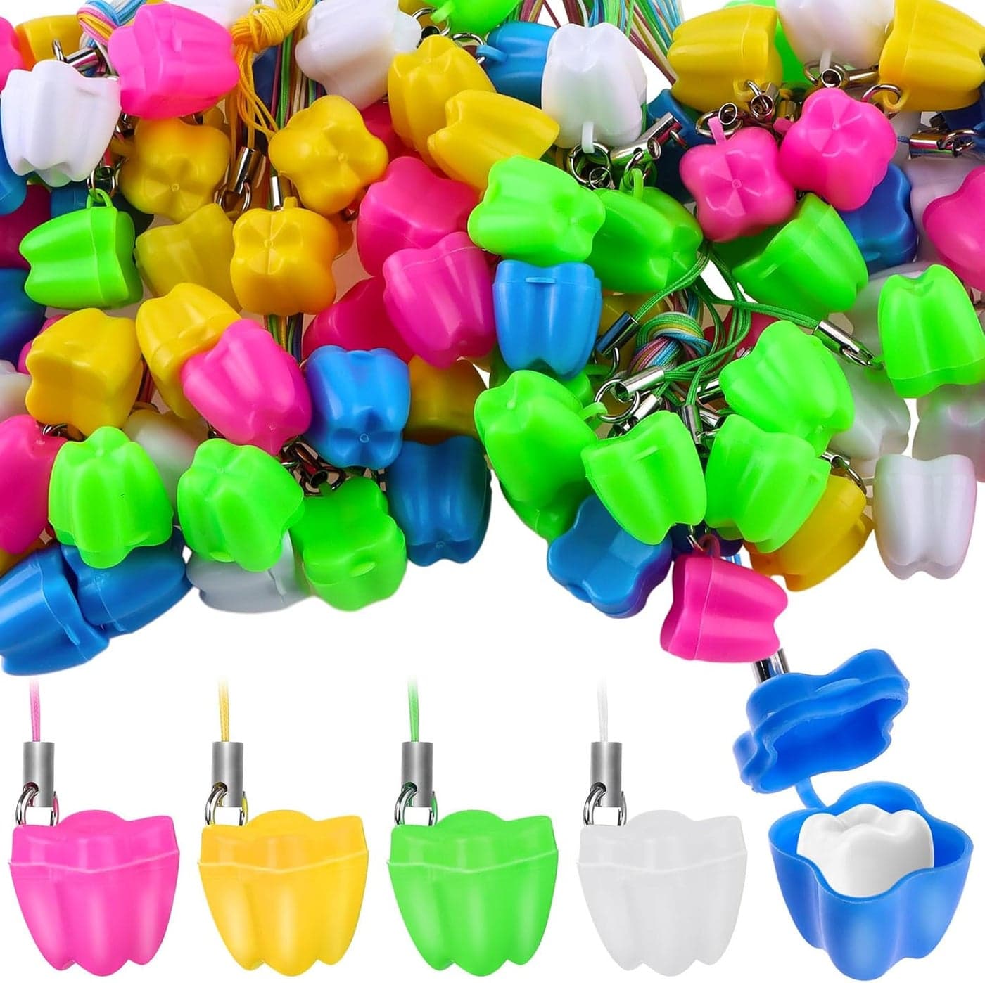 200Piece Tooth Saver Necklaces Tooth Necklace Little Box for Lost Teeth Milk Teeth Storage Cases for Children Tooth Fairy Bag School Classroom Party Supply