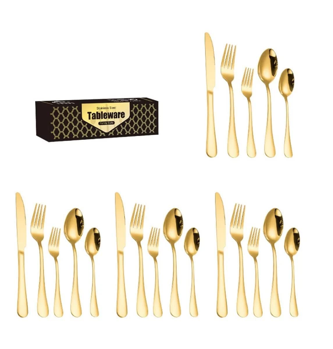 DLEST 20 Pieces Glory Stainless Steel Cutlery Set for Home Kitchen Contains 4 Dinner Spoons 4 Forks 4 Tea Spoons 4 Salad Forks 4 Knives 1 Box Spoon Set for Dining Table Stylish Gold
