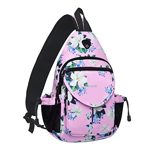 MOSISO Sling Backpack, Myrtle Flower Crossbody Travel Hiking Daypack Chest Bag with Anti-theft Pocket, Pink