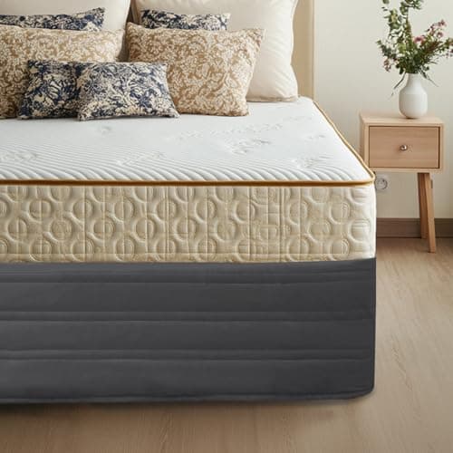 Bed Skirt King Size with 14 inch Drop,Blended Quilted Bedframe Cover, Box Spring Cover,Wrap Around Bed Skirt,Fade Resistant Dust(Charcoal, King)
