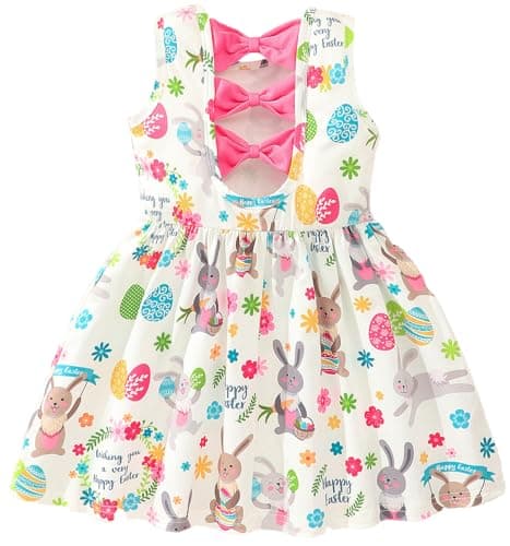 Girls Easter Dress Kids Summer Dress Rabbit Baby Clothes Backless Sleeveless Sundress Easter Bunny Dress for Toddlers Pink Outfits 18-24M 1403