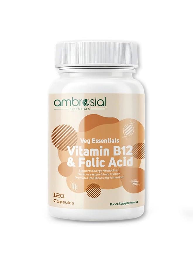 Ambrosial Vitamin B12 1000 mcg + 500 mcg Folic Acid | 1500 mcg | Folic Acid | Reduction of Tiredness & Fatigue | B12 Supplement | Immune System, Energy & Brain Support (Pack of 1-120 Capsules)