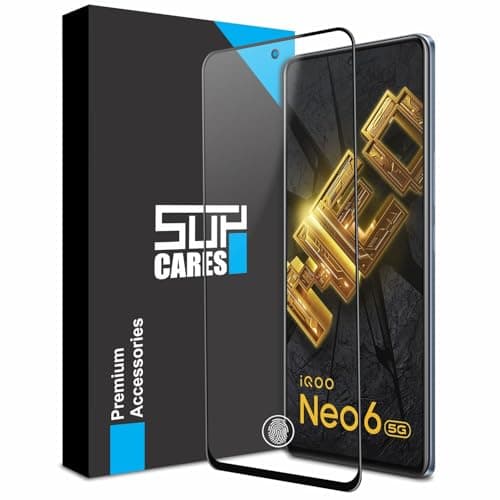 SupCares Tempered Glass for iQOO Neo 6, iQOO Neo 6 SE, iQOO 9 SE, iQOO 7 and iQOO 7 Legend (6.62 Inch) With Installation Kit | Military-Grade Gorilla Screen Protector | Edge to Edge Coverage | Black