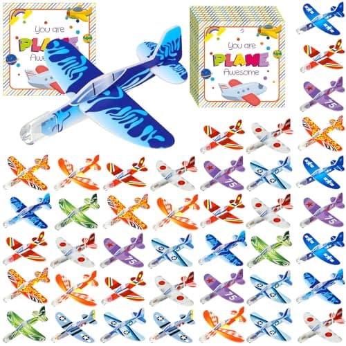 ShinyRelief 48 Packs End of Year Student Gifts Foam Glider Planes Toys for Kids Bulk Flying Airplanes Party Favors Goodie Bag Stuffers for School Classroom Prizes Kindergarten Graduation Boys Girls