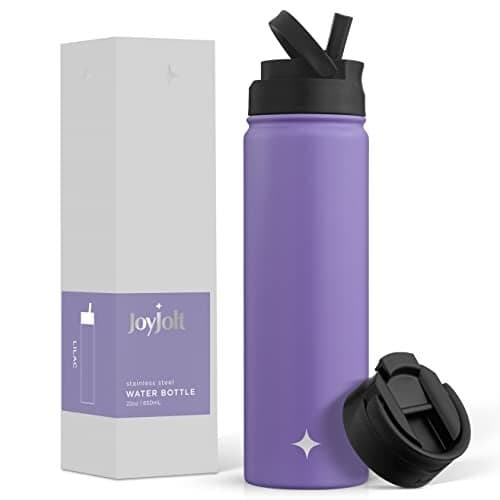 JoyJolt Triple Insulated Water Bottle with Straw Lid AND Flip Lid 22oz Water Bottle 12 Hour HotCold Vacuum Insulated Stainless Steel Water Bottle BPAFree Leakproof Water Bottles Thermos Bottle