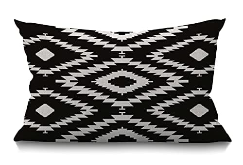 Smooffly Throw Pillow Case Black and White Waist Lumbar Cotton Linen Throw Pillow case Cushion Cover for Sofa Home Decorative Oblong 12x20 Inches
