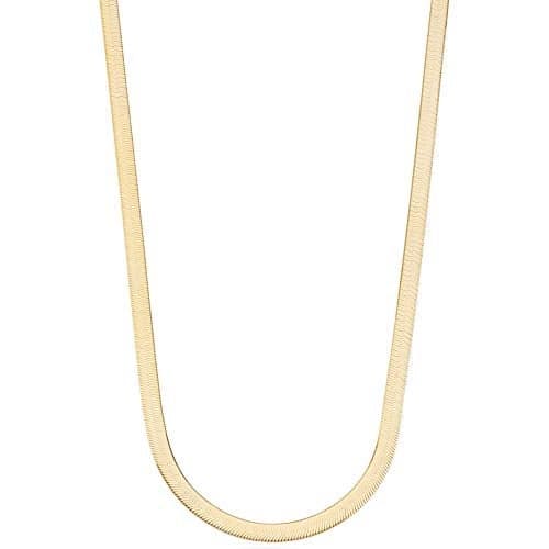 Miabella Italian Solid 925 Sterling Silver, 18Kt Gold Plated 4.5mm Flexible Flat Herringbone Chain Necklace Women, Made in Italy (YG,Length 24 Inches)
