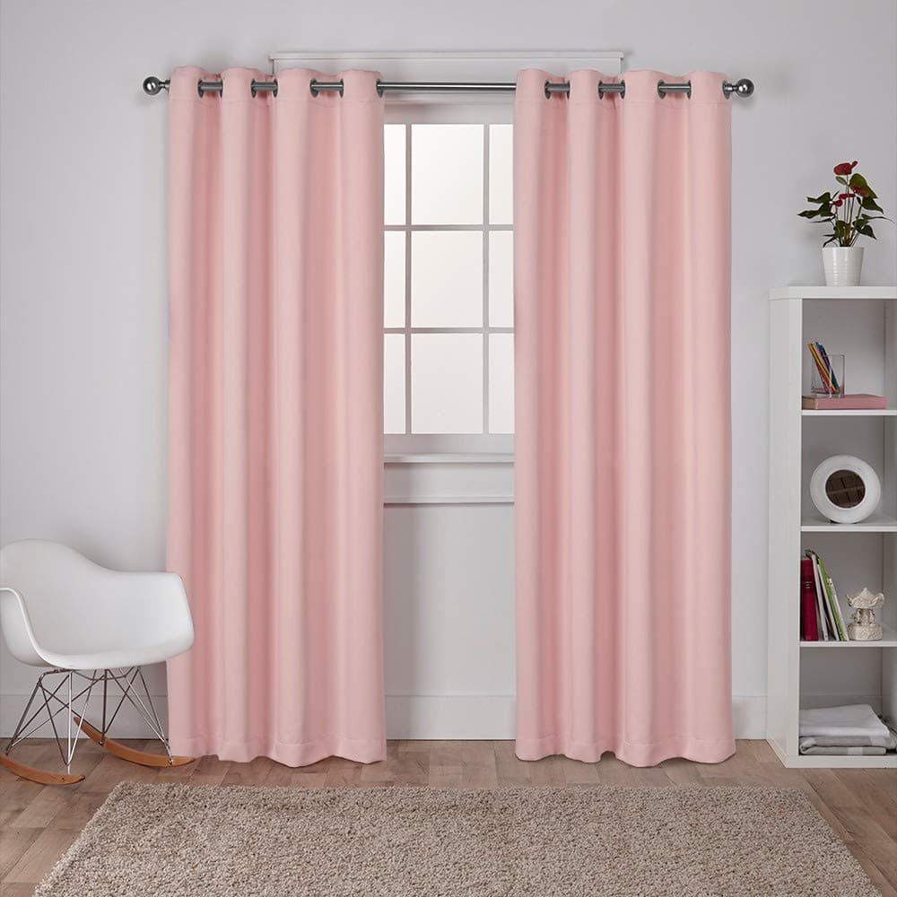 EXCLUSIVE HOME Sateen Twill Woven Room Darkening Blackout Grommet Top Curtain Panel Pair 52x84 Blush