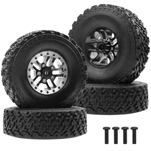 Vgoohobby OD 275 Rubber Tires Metal Beadlock Wheel Rims Compatible with MN Model MN82 LC79 MN78 D90 D91 D96 99S 112 WPL C14 C24 C34 C44 116 RC Car Black