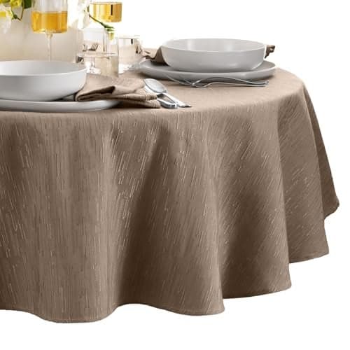 Elrene Home Fashions Continental Solid Texture Water Stain Wrinkle Resistant Tablecloth 60X84 Oval Taupe