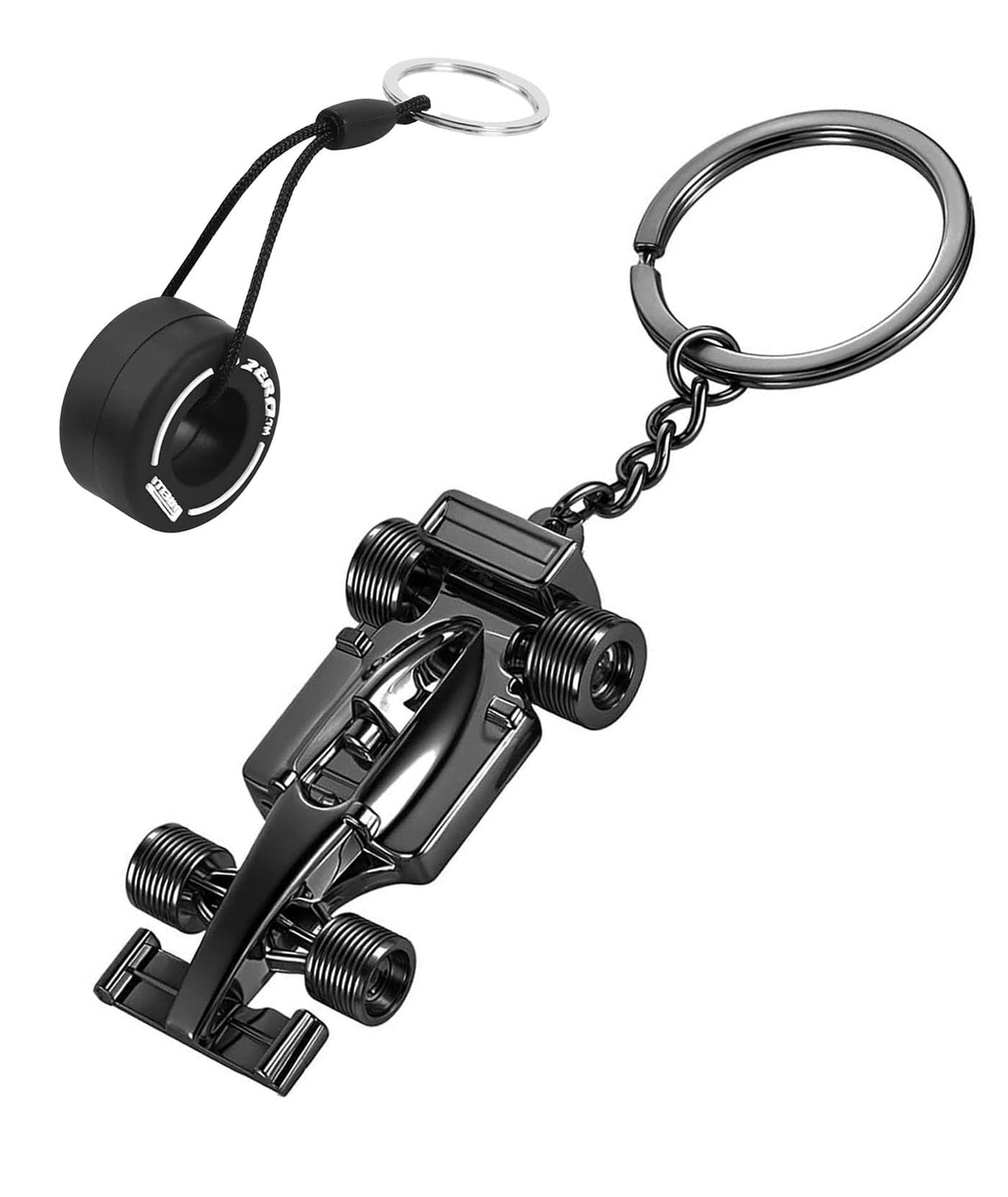 2Pcs F1 Keychain, Key chain for car, Durable F1 Keychain for Men, Unique F1 Car Key Chain Gifts for Racing Enthusiasts, Car Accessories for Daily Use (Black and White)