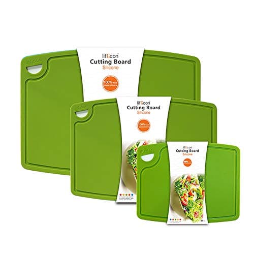 Liflicon Silicone Thick Cutting Boards Mats Set of 3 Foldable Flexible Design Juice Grooves Easy Grip Handle Dishwasher Safe for KitchenBPA free Silicone Cutting BoardGreen