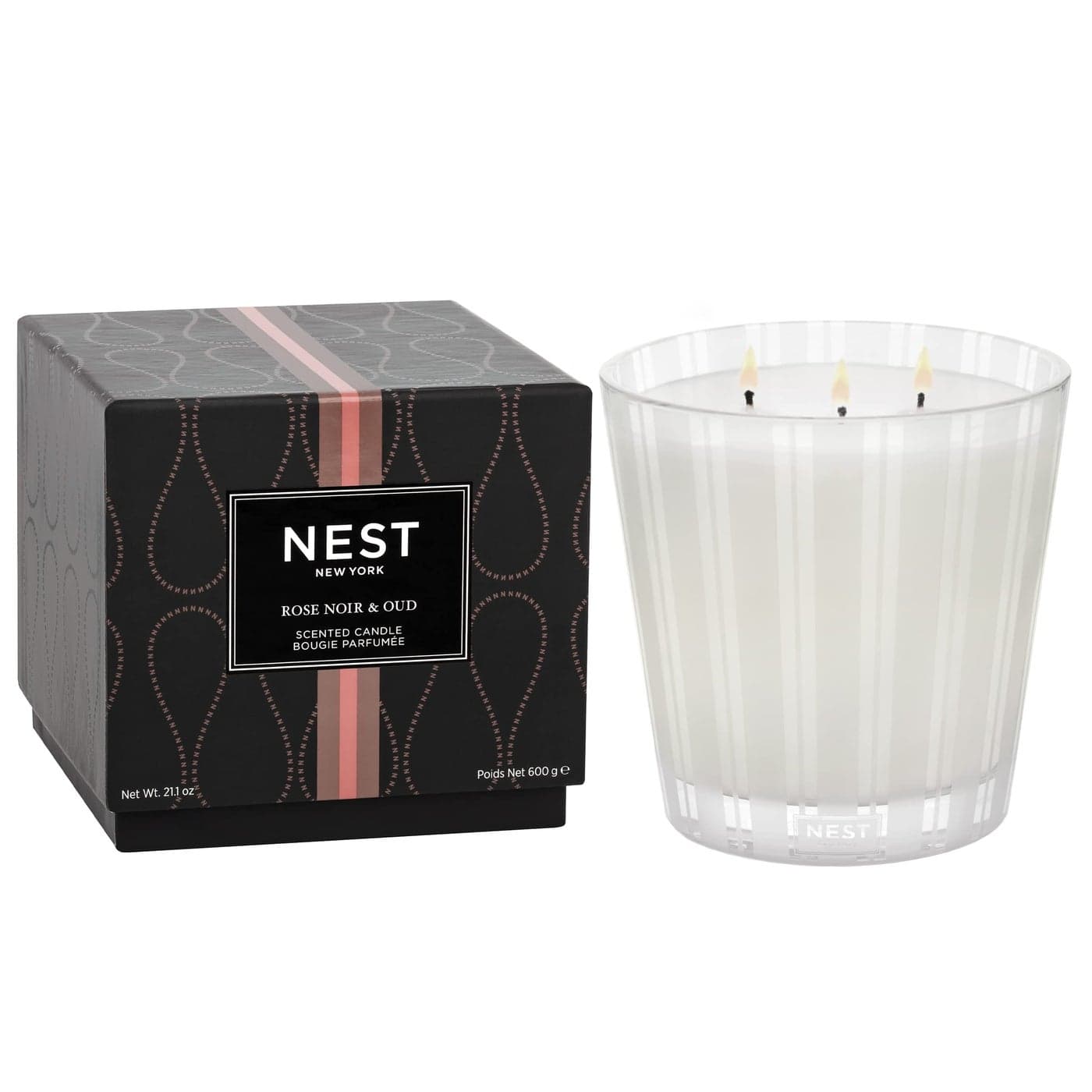 NEST New York Scented 3Wick Candle Rose Noir Oud 212 oz Up to 100Hour Burn Time Reusable Glass Vessel