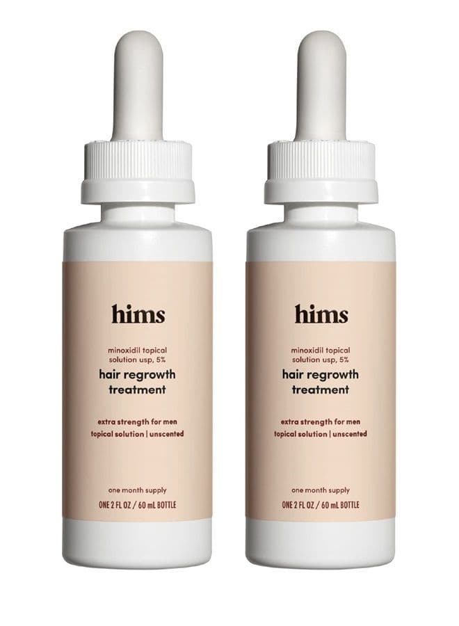 Extra Strength Hair Regrowth Treatment For Men With 5% Topical Minoxidil Solution For Hair Loss And Thinning Hair, Unscented, 2 Pack