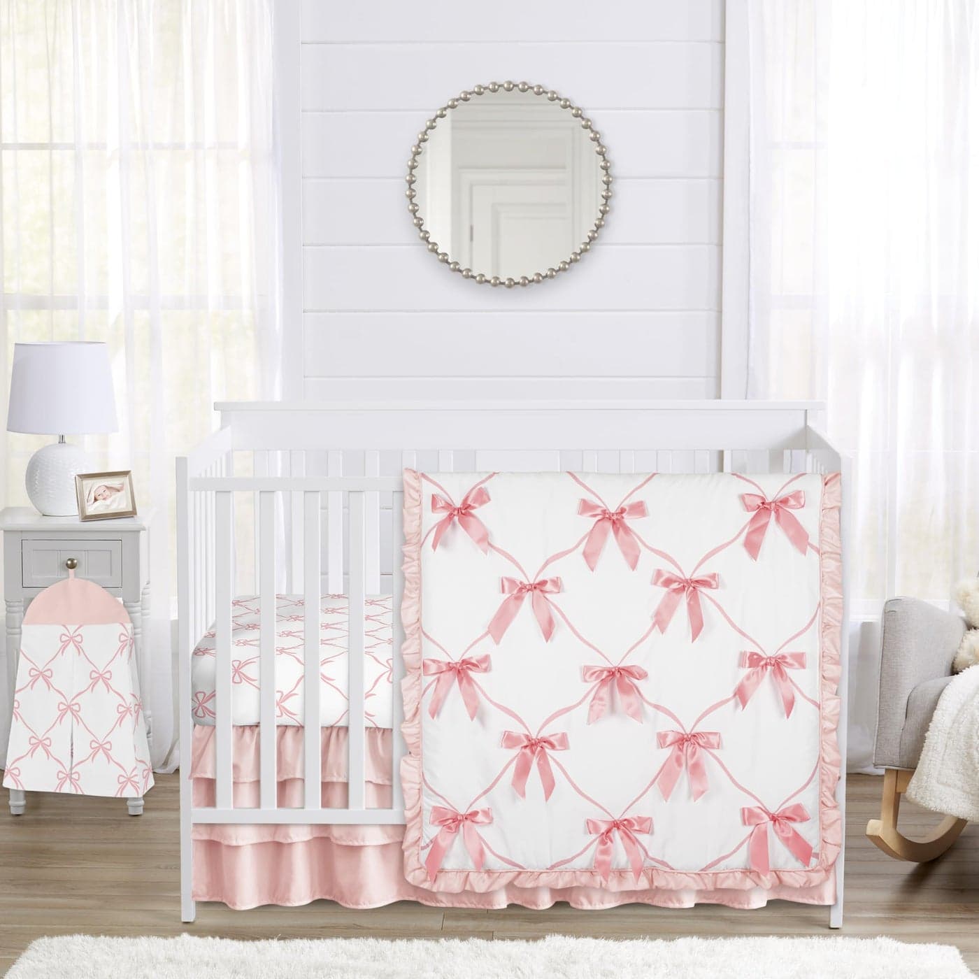 Sweet Jojo Designs 4Piece Baby Crib Bedding Set Pink Bows for Girls InfantsNursery incl Blanket Fitted Sheet Skirt Diaper Stacker Ruffles Bow Ballet Dancer Ballerina Princess Collection