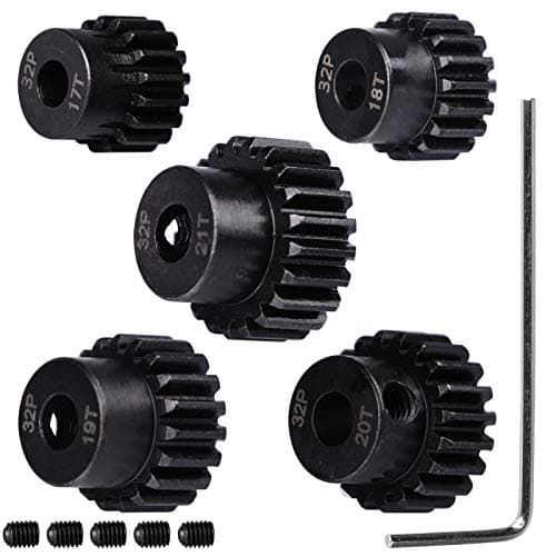 32P Hardened Steel Upgrade Pinion Gear Set 17T 18T 19T 20T 21T fit 5mm RC Motor Shaft Work with Steel Spur Gear for RC Cars Set of 5