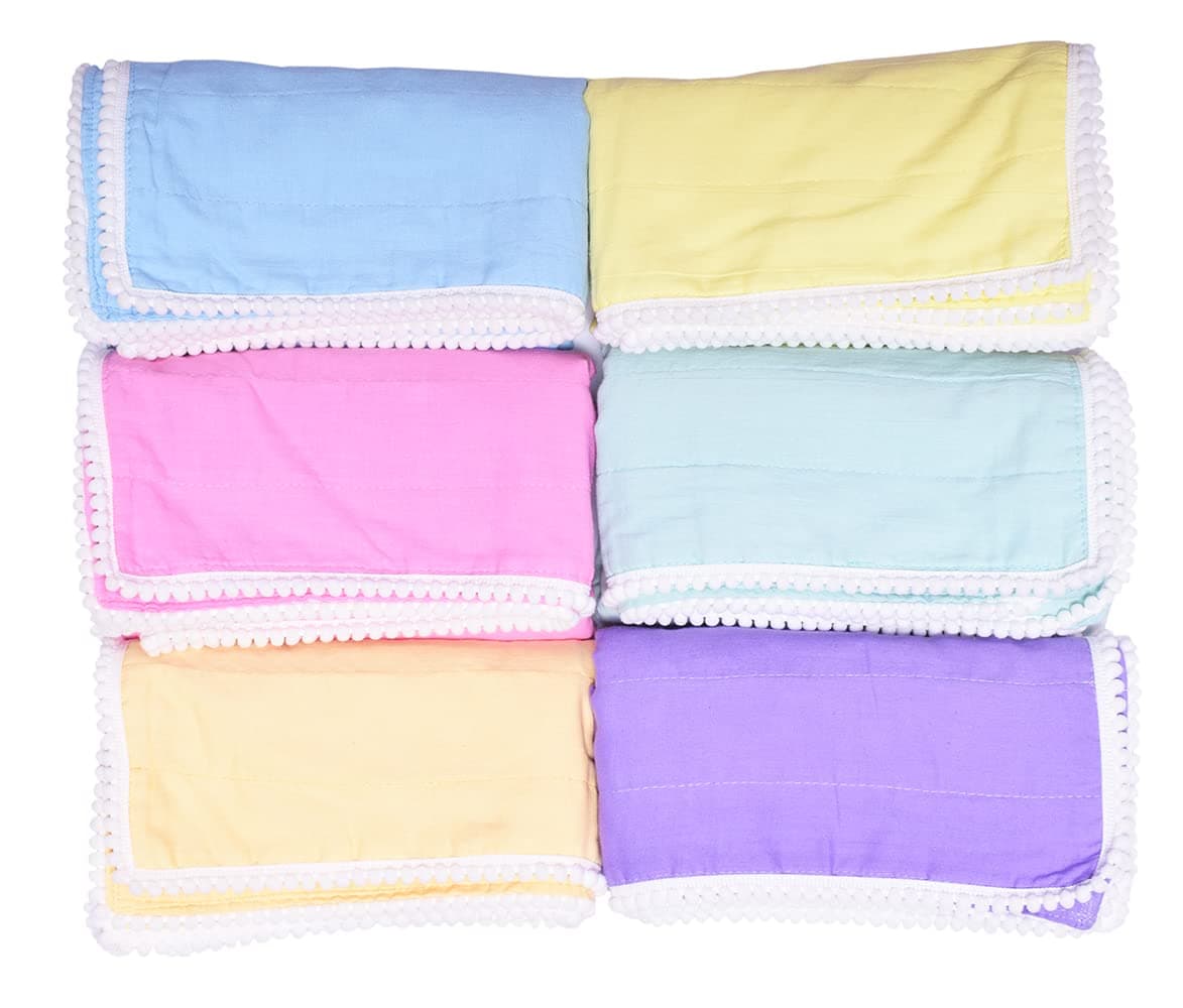 MK Handicraft (PurpleCrown), Pack of 6pieces Lacy Pure Breathable Cotton and high Absorbent Cribsheet for Newborn Babies, Swaddler Cum Comforter for Infants.(Children: M, 75cmx65cm, Pink)