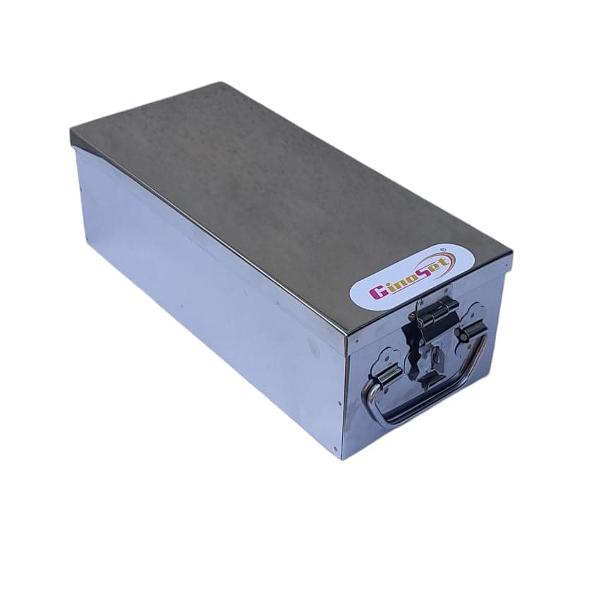 GinoSet Stainless Steel Locker Boxes,Jewellery Boxes,Bank Locker Box, Peti Size - 12 Inch Cash Box (L-32Cm, W-12Cm, H-9.5Cm)