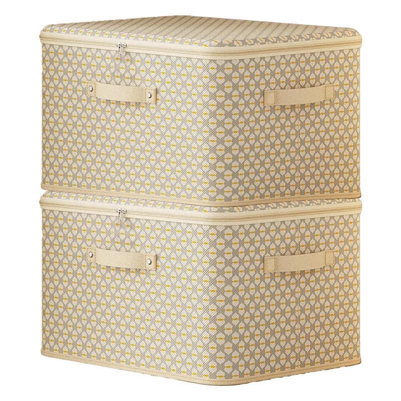 PRIME PICK XL Wardrobe Clothes Storage Organizer Box Foldable Breathable Washable Fabric Lid Handles Multipurpose Wardrobe Storage Organizer beige Pack of 2