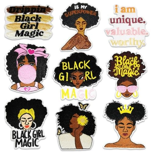 9PCS Black Girl Magic Embroidered IronOnSewOn Patches Themed Appliques for Clothes Bags Jeans HatsBGM DIY Decor Patches