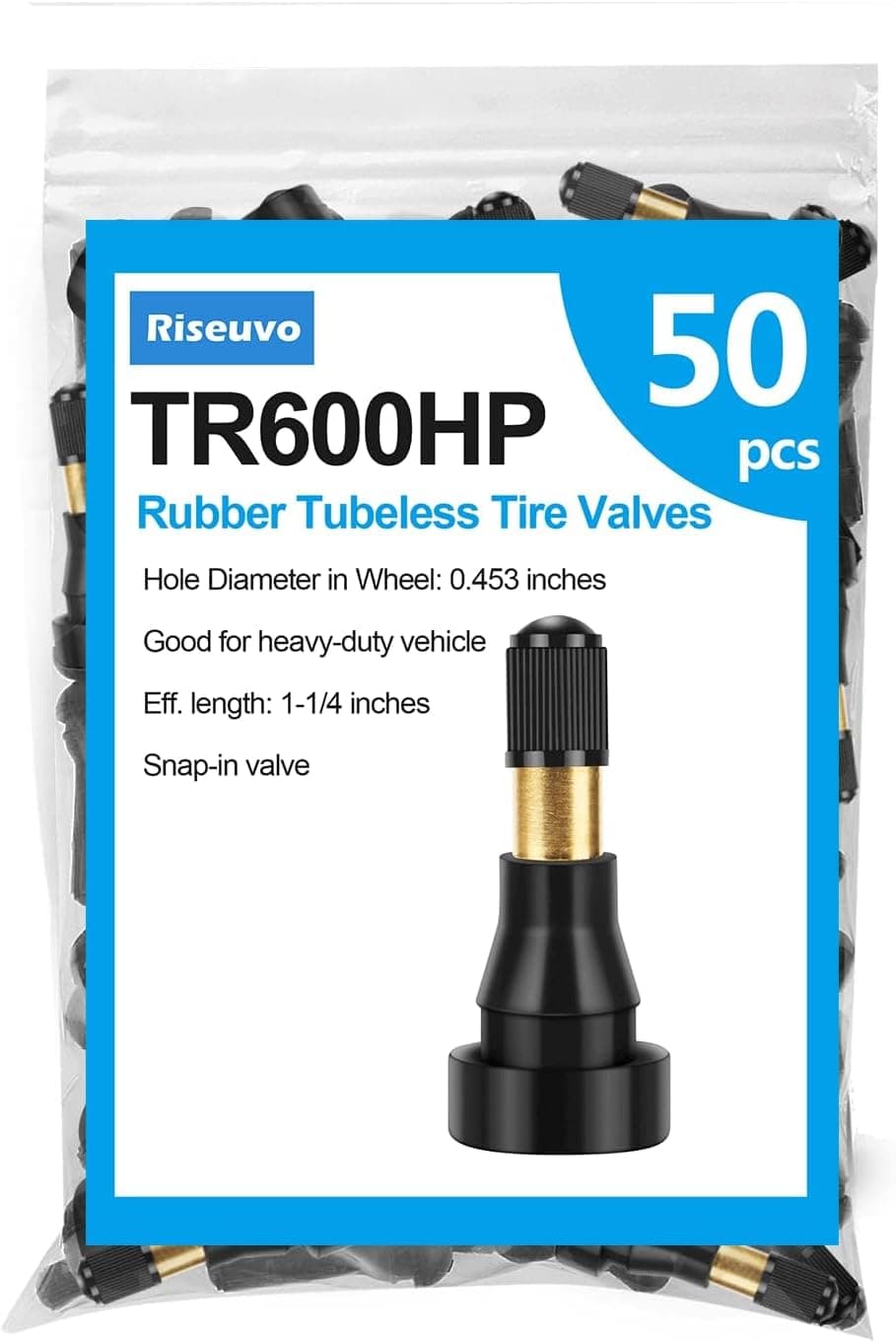 Riseuvo TR600HP Rubber Tubeless Tire Valves - 50 Pack