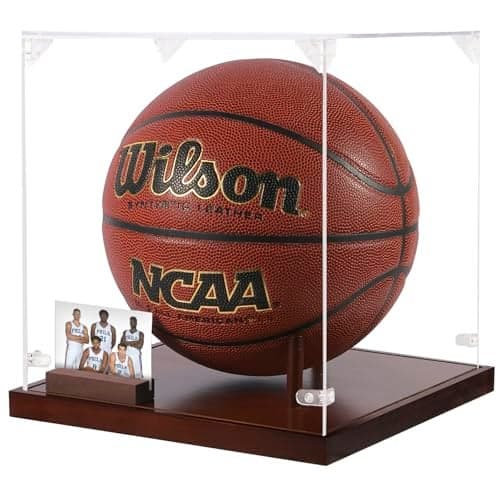 Clear Acrylic Basketball Display Case 102 With Solid Wood Base Photo Stand Corner Guards for FullSize Memorabilia