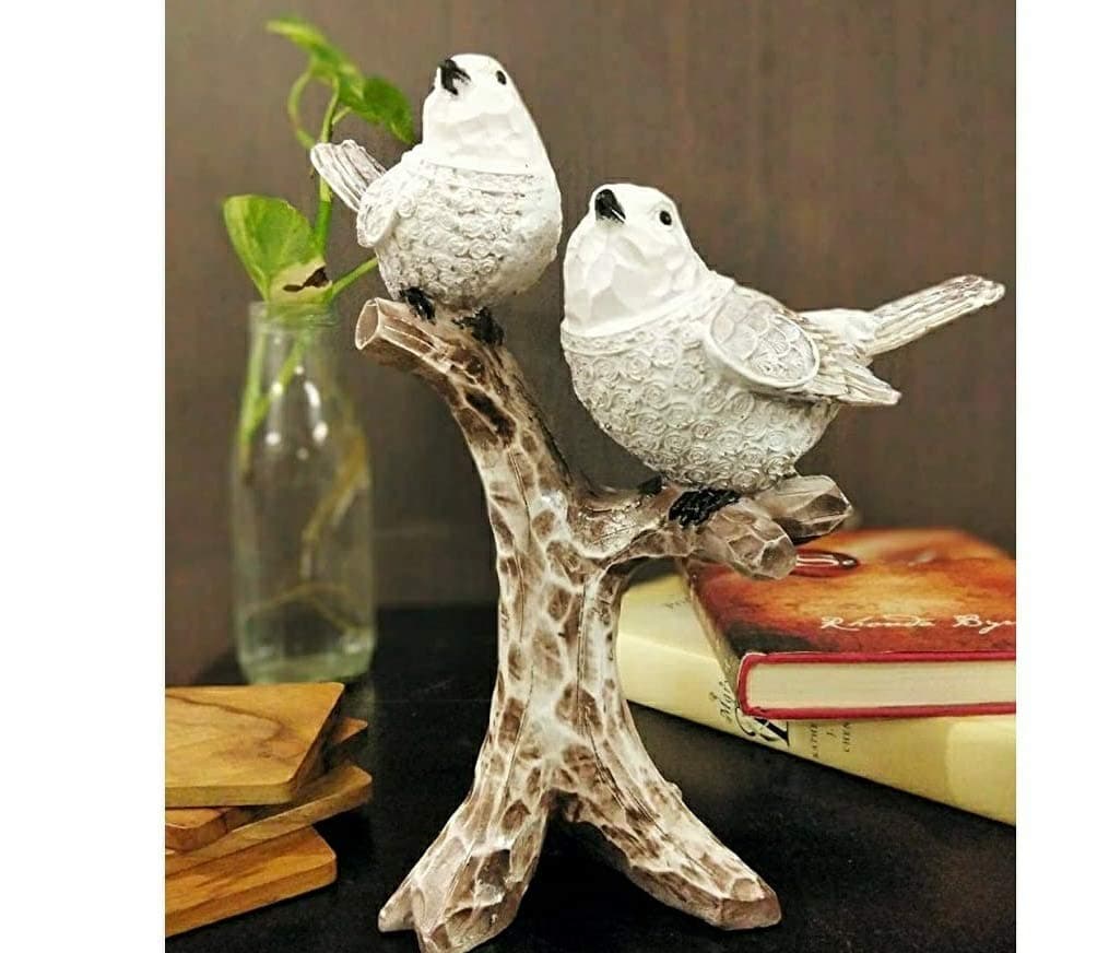 nantan Decorative White Bird Pair Statue Sitting On Tree Branch Figurine for Home Decor Diwali Gifting Items Bedroom Office Desk Living Room Size 925 inchAntique