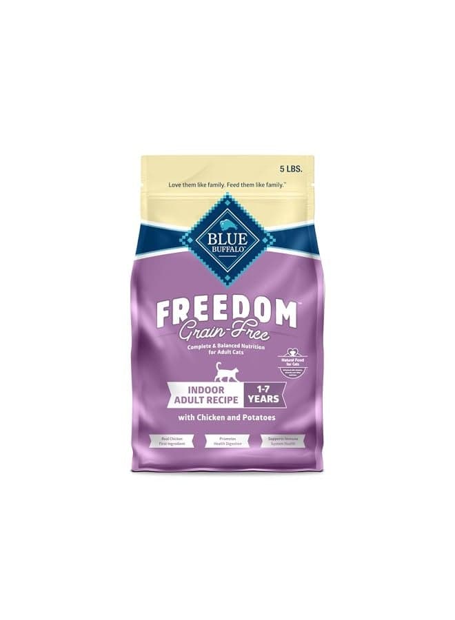 Blue Buffalo Freedom Grain-Free Adult Dry Cat Food, Complete & Balanced Nutrition for Indoor Cats, Made with Natural Ingredients, Chicken Recipe, 5-lb. Bag