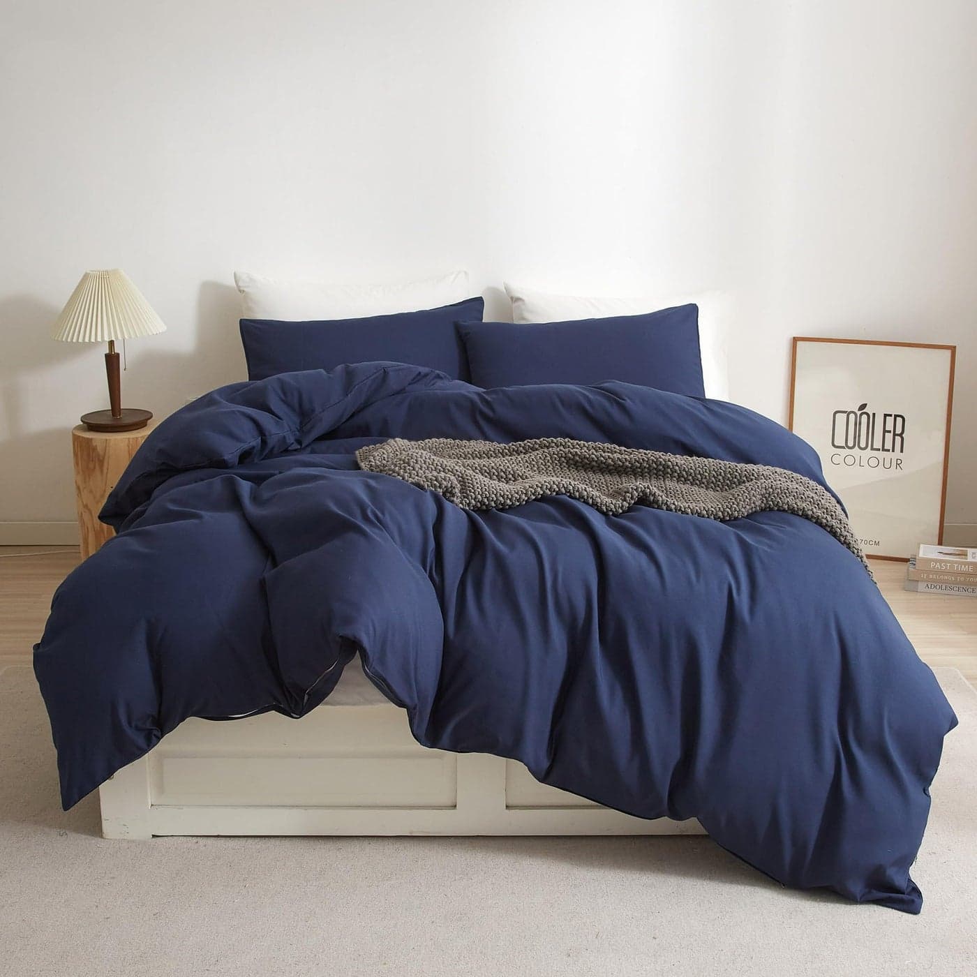 Ruccit Navy Blue Duvet Cover Set King 100 Brushed Microfiber King Bed Duvet Cover Plain 3pcs Modern Simple Bedding Set with Zipper Closure Corner TiesSoftDurableFade resistant