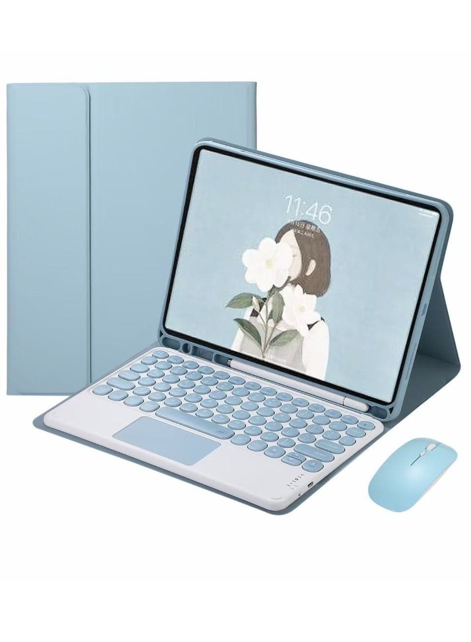 Arabic and English Keyboard Case with Mouse for iPad Air 4 Gen 10.9 inch, Touchpad Keyboard Case Retro Round Key with Mouse Cute Color Keyboard Built in Trackpad