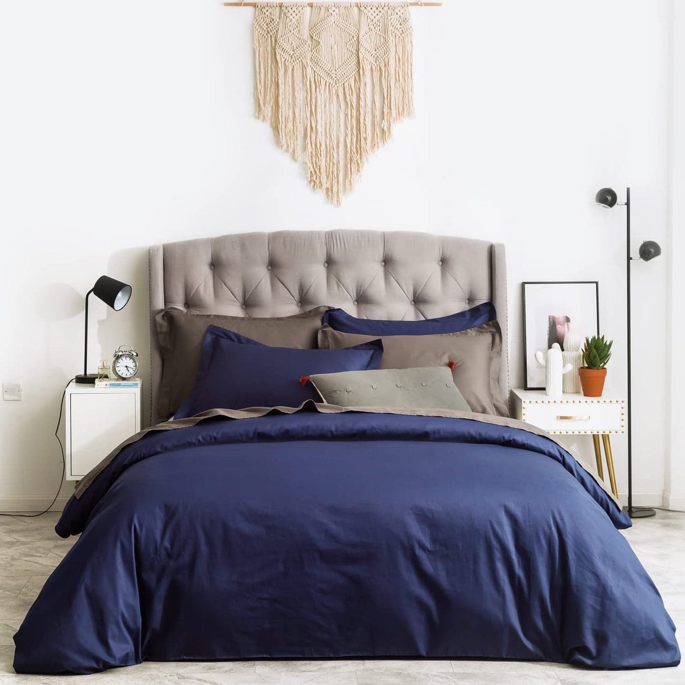 SUSYBAO Navy Blue Duvet Cover Twin 100 Cotton 2 Pieces Set 1 Single Navy Duvet Cover with Zipper Ties 1 Pillow Sham Farmhouse Dark Blue Hotel Collection Bedding Set Soft Lightweight