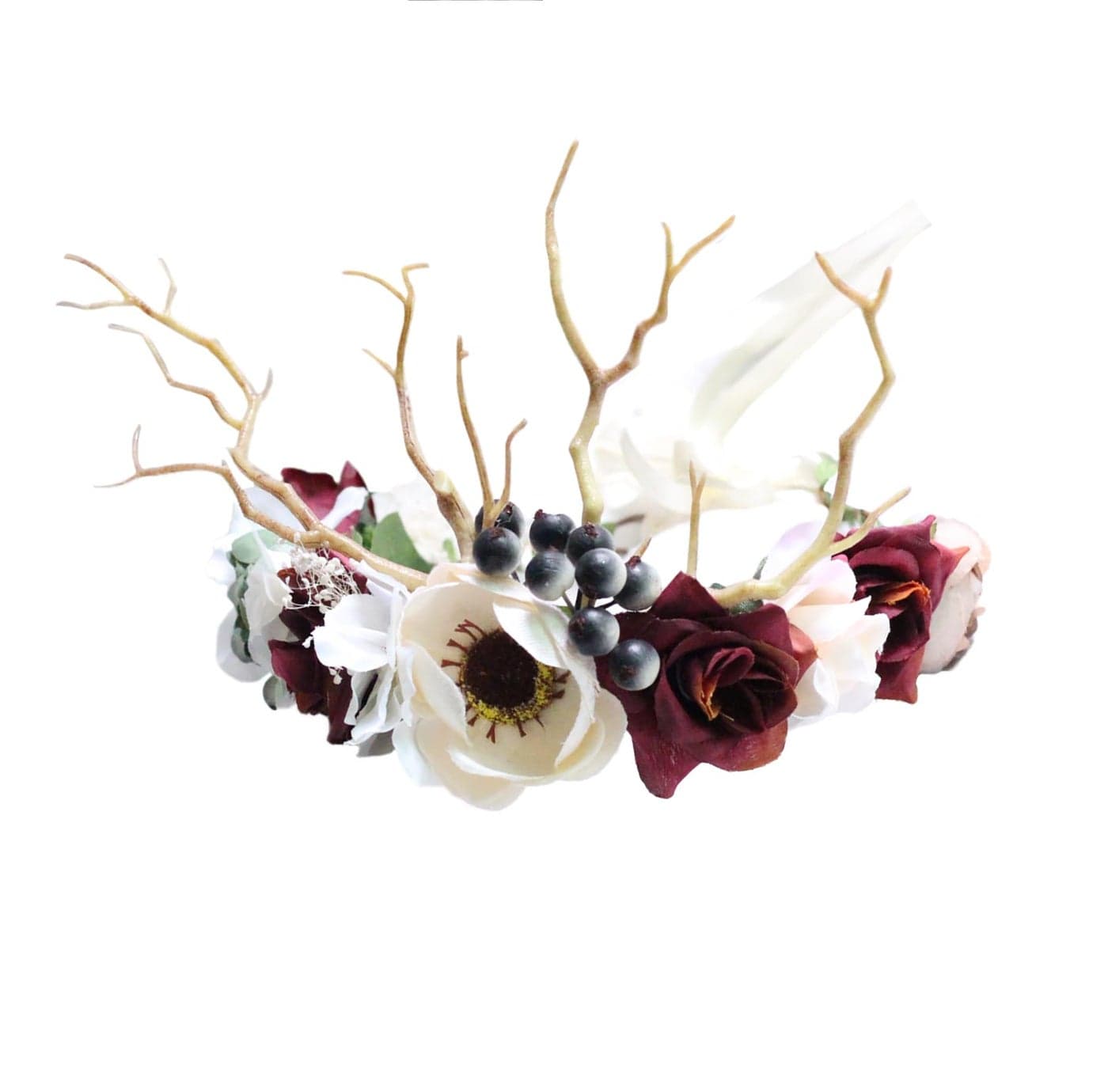 Vivivalue Deer Flower Crown Boho Flower Headband Hair Wreath Floral Headpiece Halo with Ribbon Wedding Party Festival Photos
