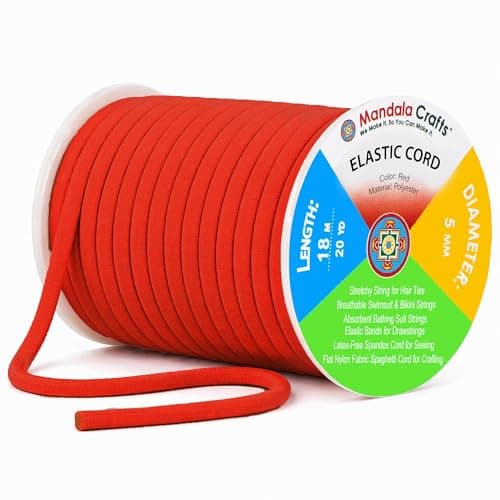 Mandala Crafts Red Soft Elastic Cord 20 Yards 5mm Flat Nylon Fabric Spandex Stretchy String Cords for Bikini Bathing Suit String Hair Ties and Drawstring Sewing