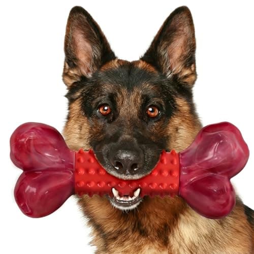 Apasiri Tough Dog Toys for Aggressive Chewers Beef Flavored Long Lasting Dog Bones for Large Dogs Heavy Duty Nylon Rubber Dog Chew Toys to Keep Them Busy Medium Large Breed 2080 lbs Red