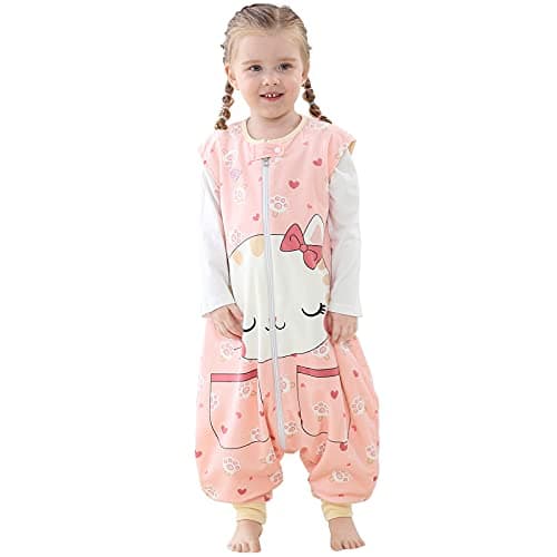 MICHLEY Unisex Baby Wearable Blanket Autumn Winter Toddler Sleeveless Sleeping Bag with FeetCat35T