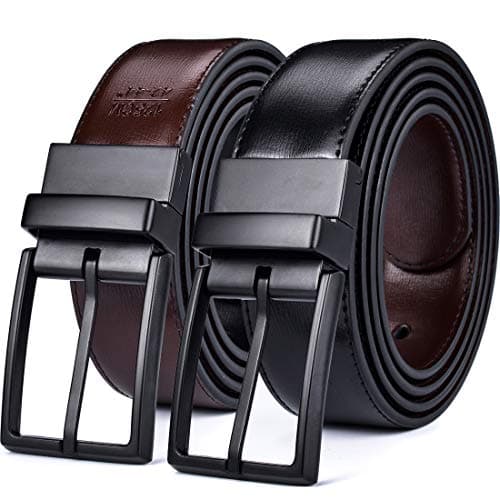 beltox fine Men's Dress Belt Leather Reversible 1.25" Wide Rotated Buckle Gift Box(Black/Brown Belt with 0440 Black Buckle,50-52) …