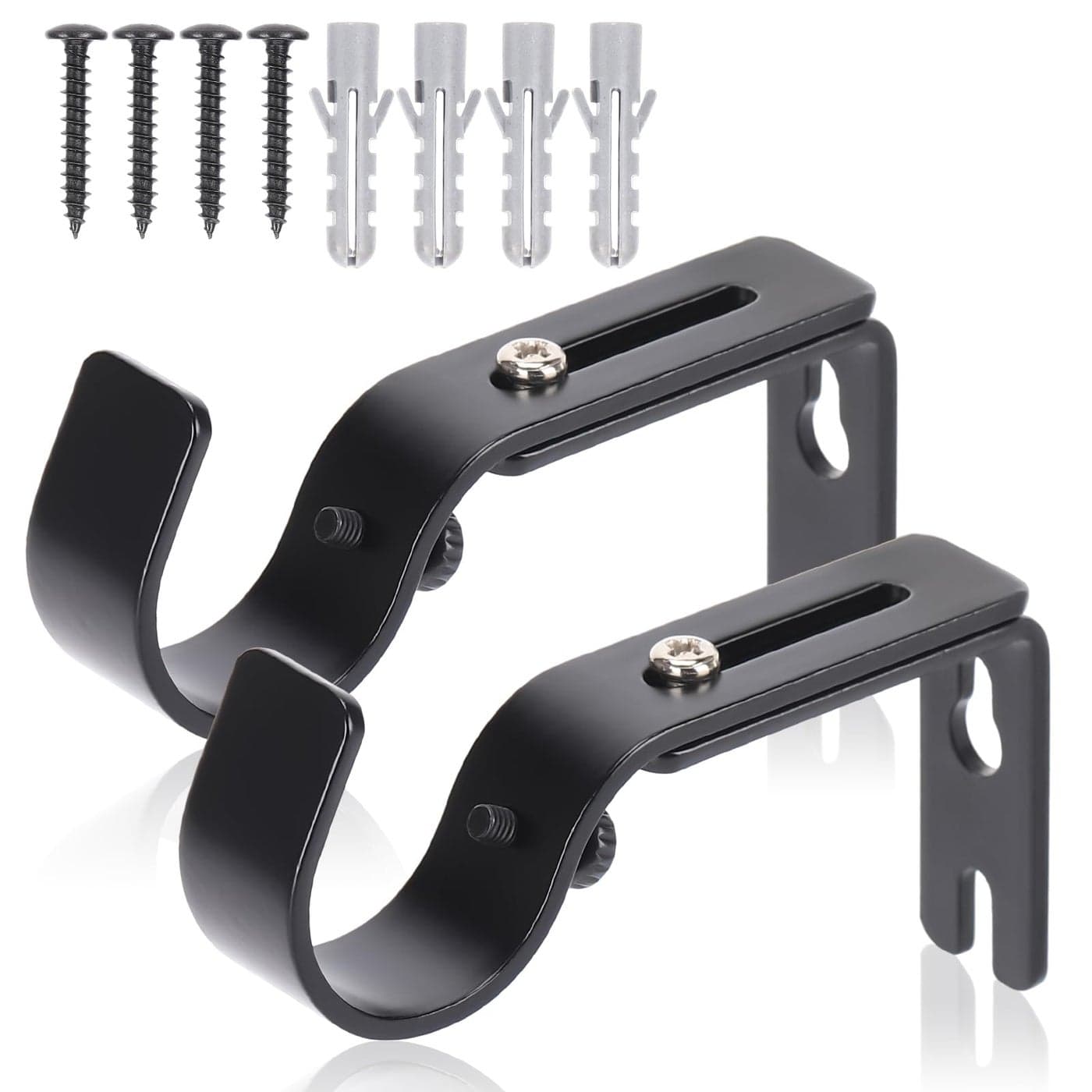 HAOIOKSC Premium Curtain Rod Brackets for Wall Adjustable Hooks Iron Holders for 1 Inch Rod Black 2 PCS