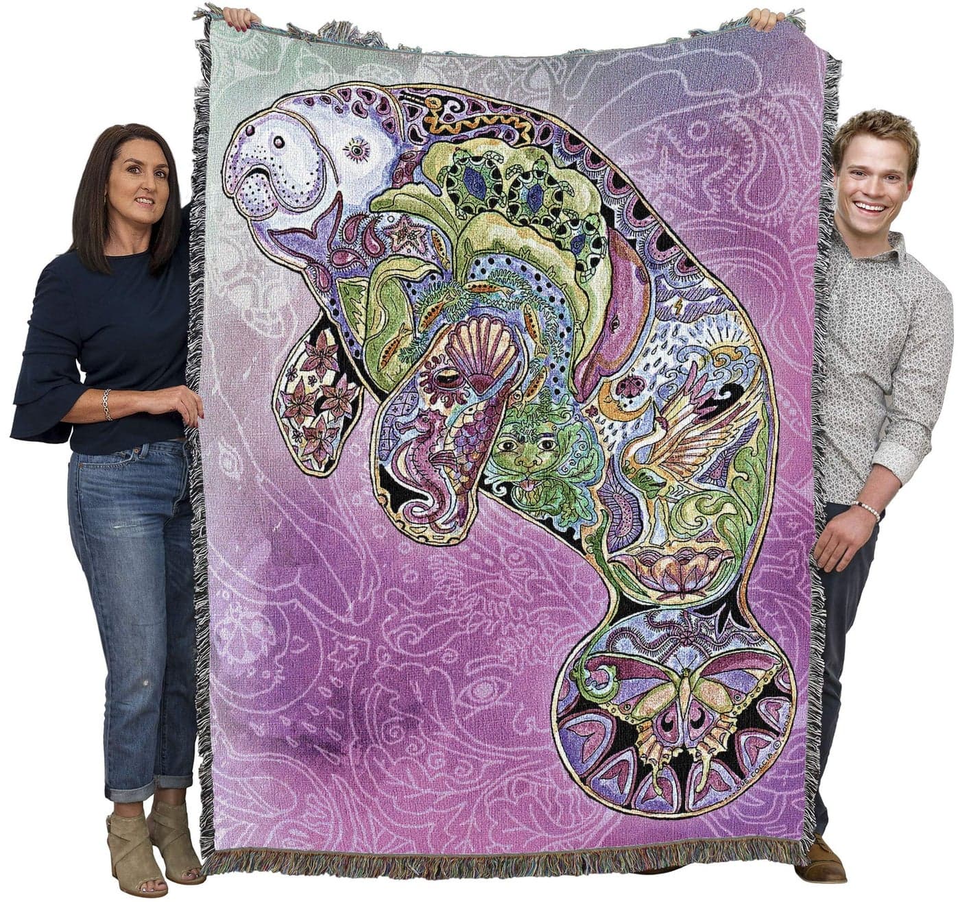 Pure Country Weavers Manatee Blanket Animal Spirits Totem by Sue Coccia Gift Tapestry Throw Woven from Cotton Made in The USA 72x54