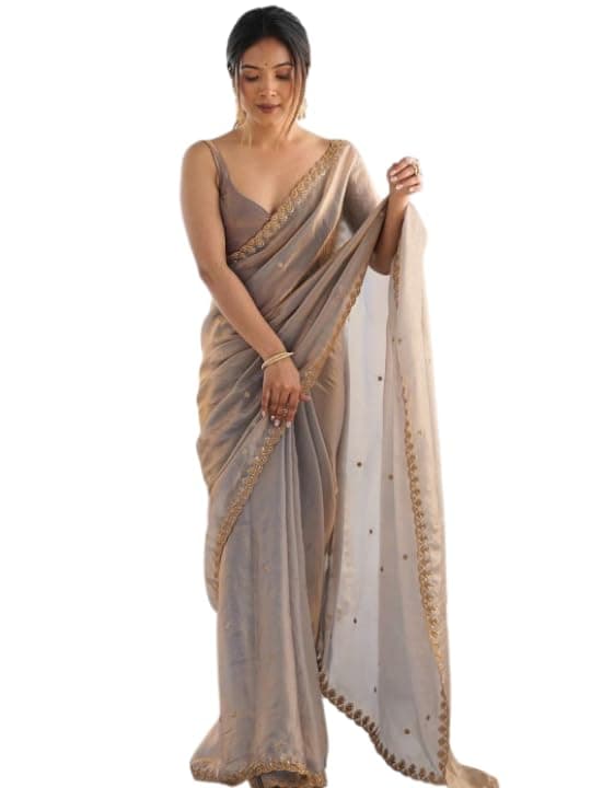NIRLABH Women Embellished Sequinned Tissue Silk Saree (METALLIC)
