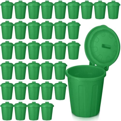 Zubebe 36 Pcs Green Mini Trash Can Mini Toy Garbage Can Small Desktop Storage Bin with Lids for Trash Party Favor Garbage Truck Birthday Decoration Party Supplies Home School Classroom
