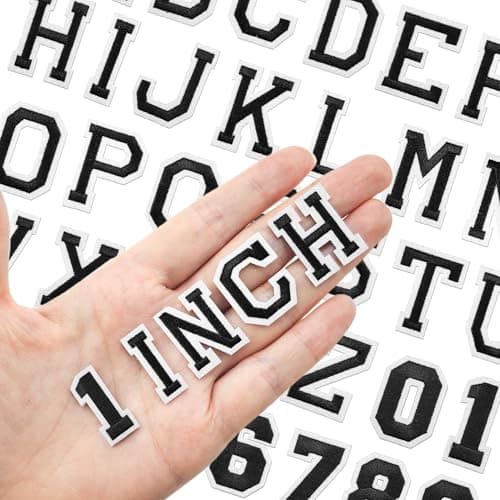 108PCS Iron on Letters and Numbers 1 inch Small Embroidered Letter Patches AZ 09 Alphabet Applique for Clothing Hats Shirts Bags DIY Craft Decor Black